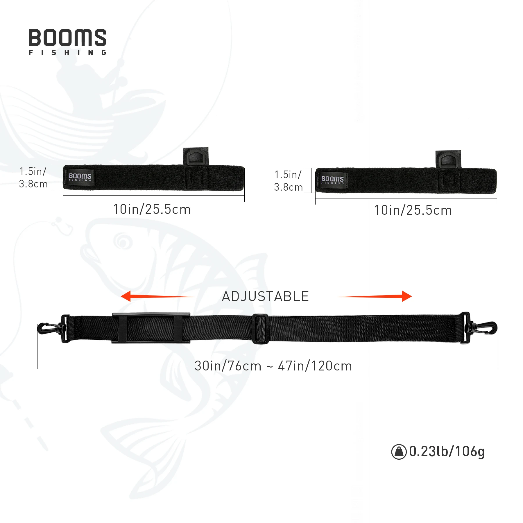 Booms Fishing RS4 Rod Carry Strap Sling Shoulder Belt Black Fishing tool accessories