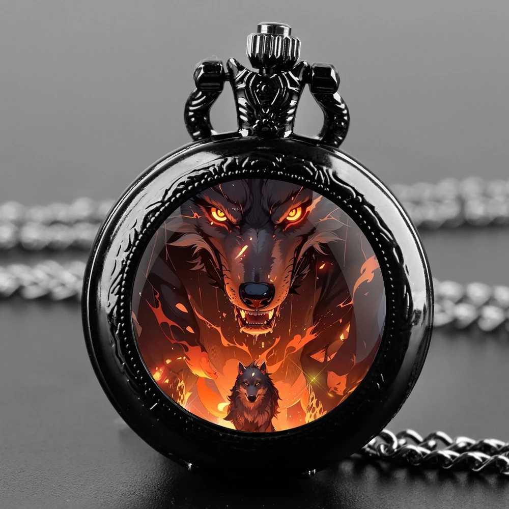 Montre de Poche à Quartz pour Homme et Femme, Design Loup de enquêter, Verre avant, Cadran Numérique Arabe Durable, Cadeaux Créatifs