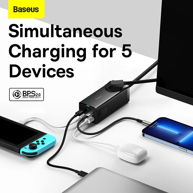 Baseus-맥북 아이폰 14 샤오미용 PD 100W GaN 충전기, USB c타입 데스크탑 충전 스테이션 고속 충전 4.0 QC 3.0