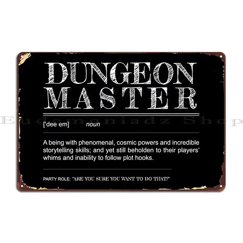Dungeon Master Definition Metal Sign Classic Retro Living Room Printed Club Party Tin Sign Poster
