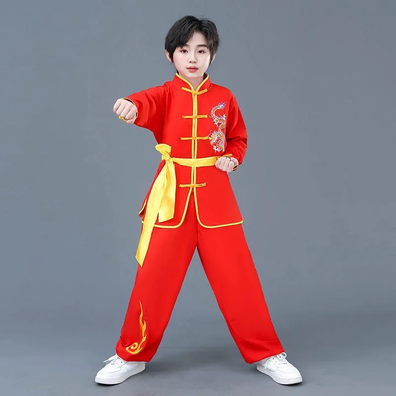 Uniforme de kung fu chinês realizar menino conjunto tai chi crianças wushu conjuntos crianças trajes de artes marciais menina tradicional wushu roupas