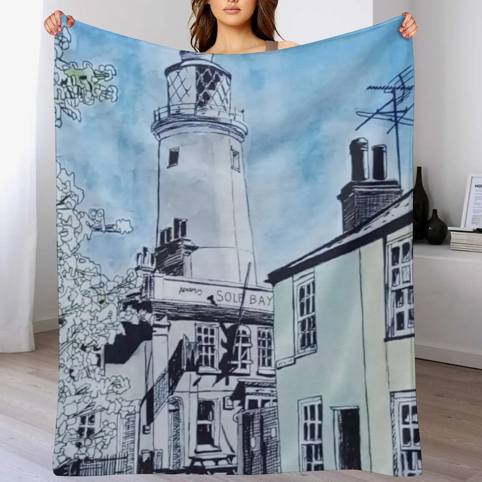 Southwold Lighthouse Watercolour Painting Throw Blanket Compact Warm Blanket for Car Road Trip