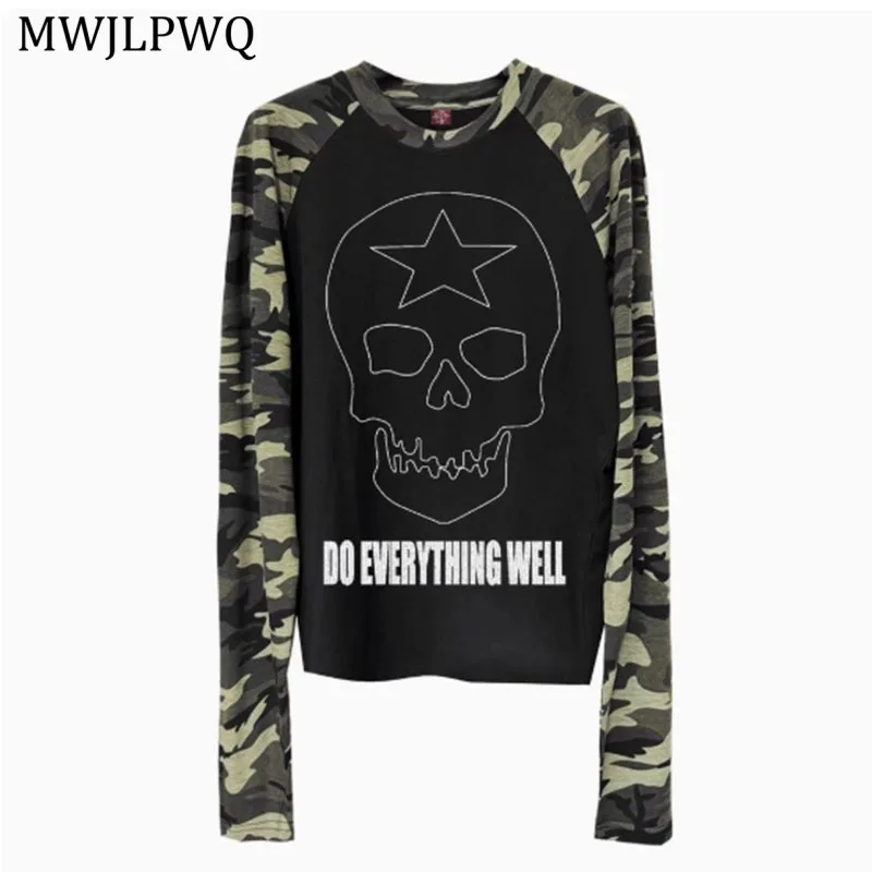 

MWJLPWQ Niche Camouflage T-Shirt Men's High Street Printed Spliced Design Long Sleeve Hiphop Casual Unisex Top 2025 Autumn 11376