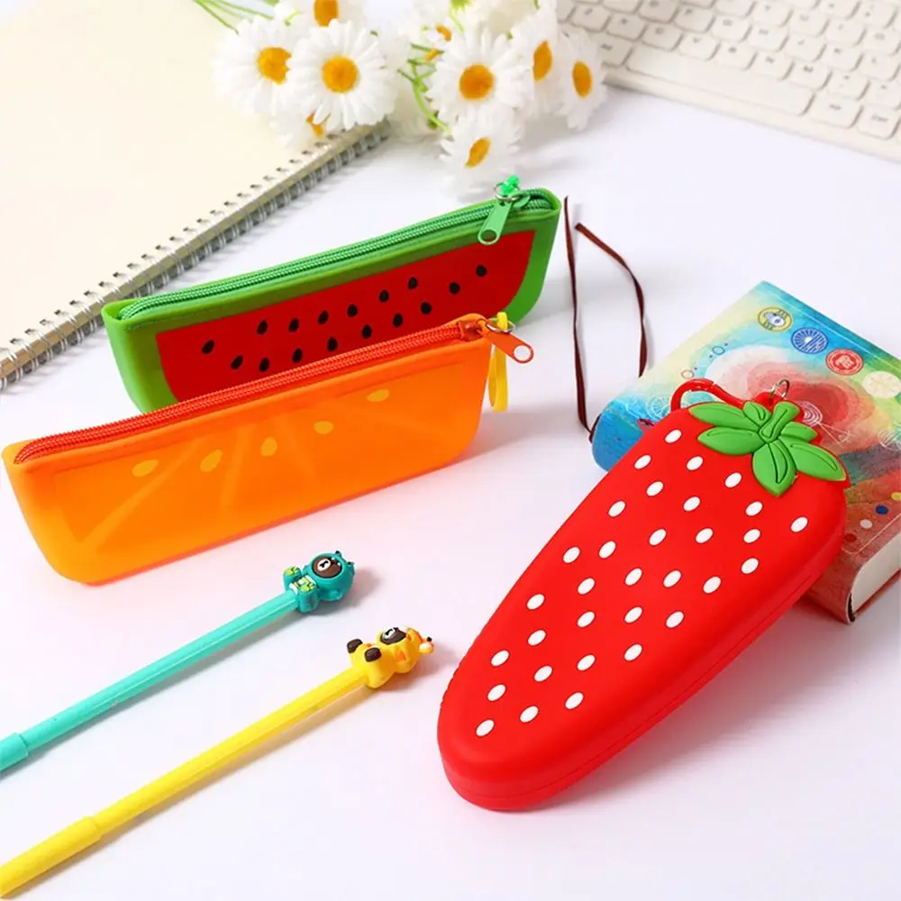 New Portable Silicone Pencil Case Simulated Fruit Large Capacity Stationery Pouch Cat Paw Design Stationery Organizer Students