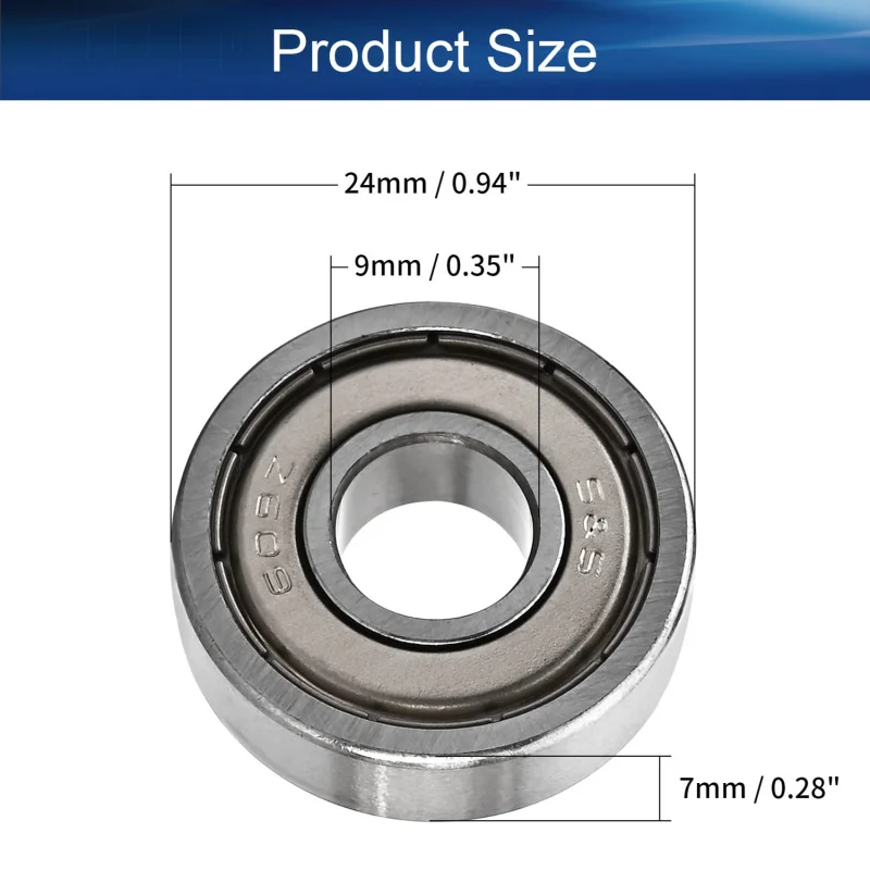 2Pcs 609ZZ Deep Groove Ball Bearings 9x24x7mm GCr15 Double Rubber Sealed Fit for Skateboard and 3D Print Projects