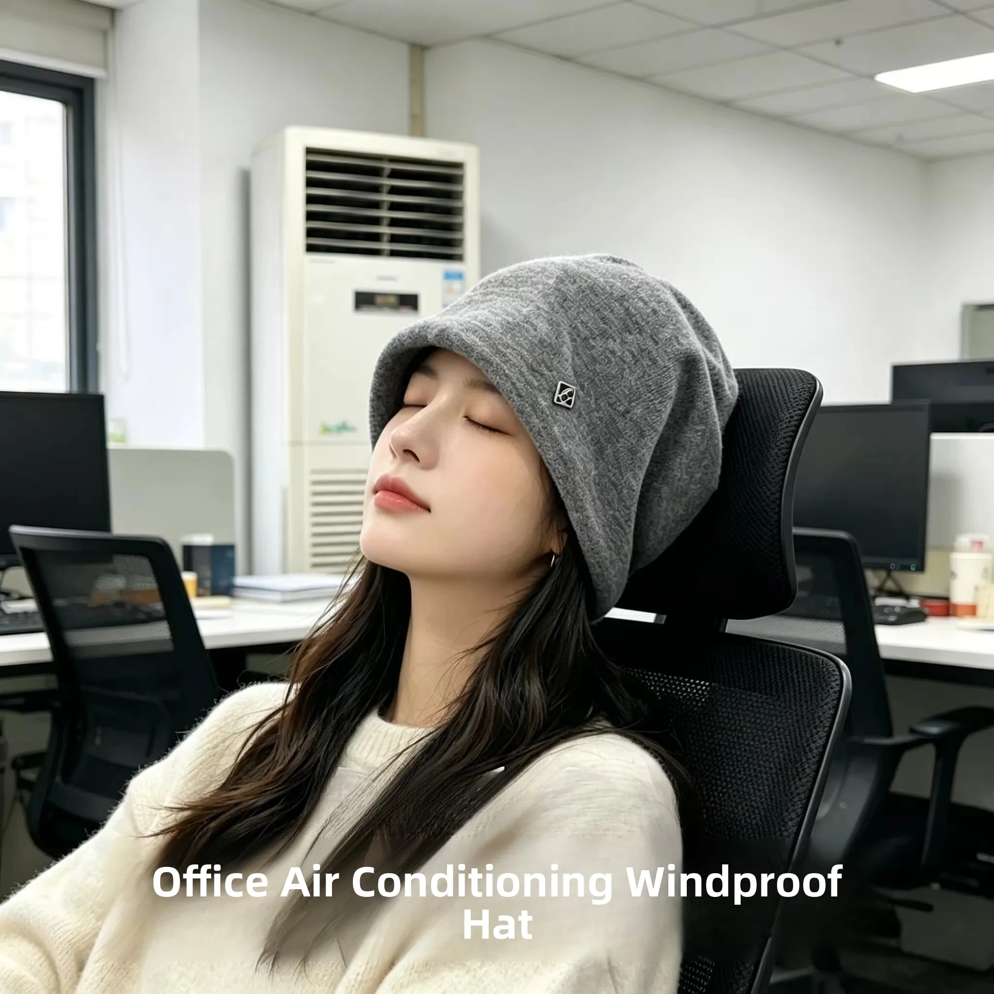 Office Ladies Sleep Cap Windproof Face Slimming Big Head Size Hair Tamer Fluffy Cute Hat Cotton Princess Style No Brim