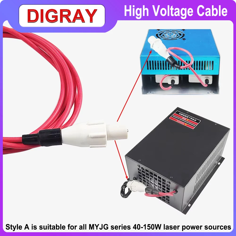 DIGRAY 40KV High Voltage Cable Red Positive Lead Wire 3 Meters for Co2 Laser Power Supply Laser Tube Cutting Engraving Machine