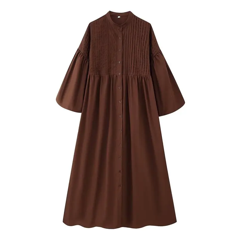 Automne 2025 T-shirt Faionable pour femme couleur ronde Ne boutonnée bulle Sve Dstring décoré Dr polyvalent pour les déplacements C...