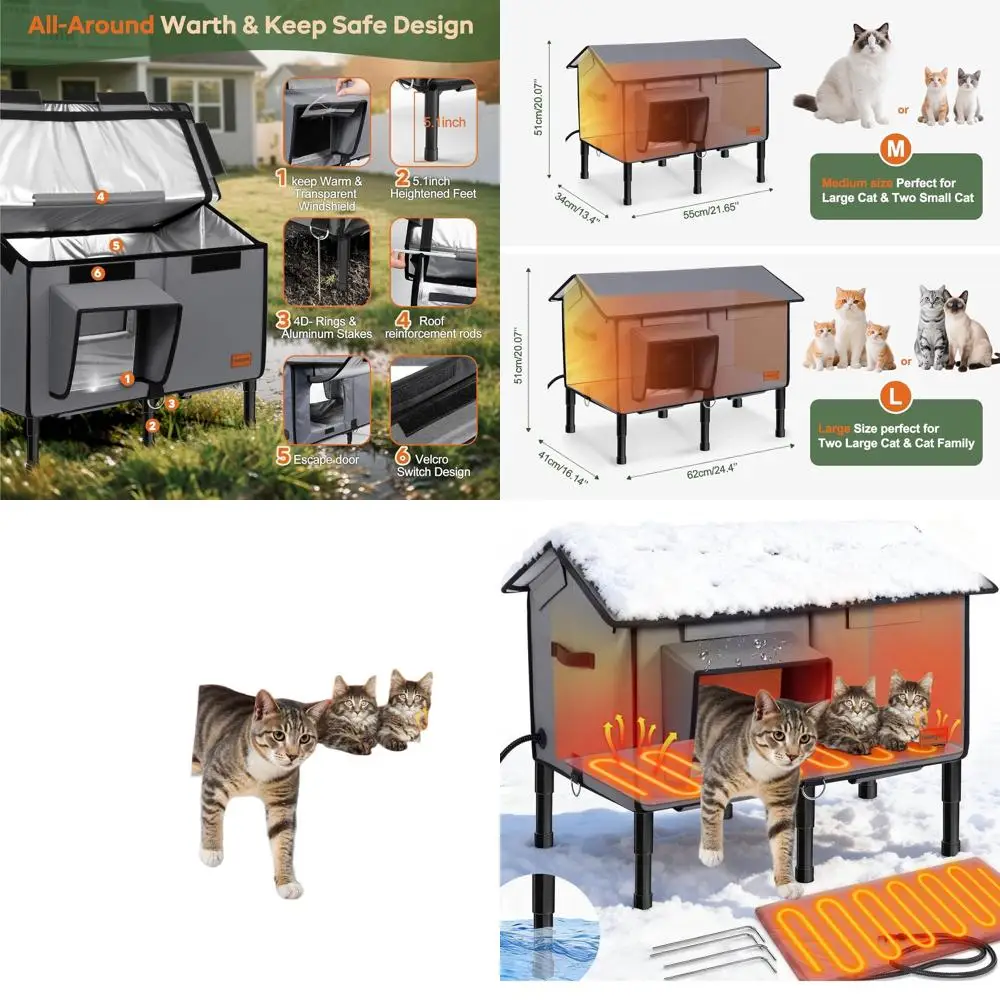 

Weatherproof Insulated Outdoor Cat Shelter with Gable Roof, Cozy Cushion, and Safe Escape Door for Feral Cats
