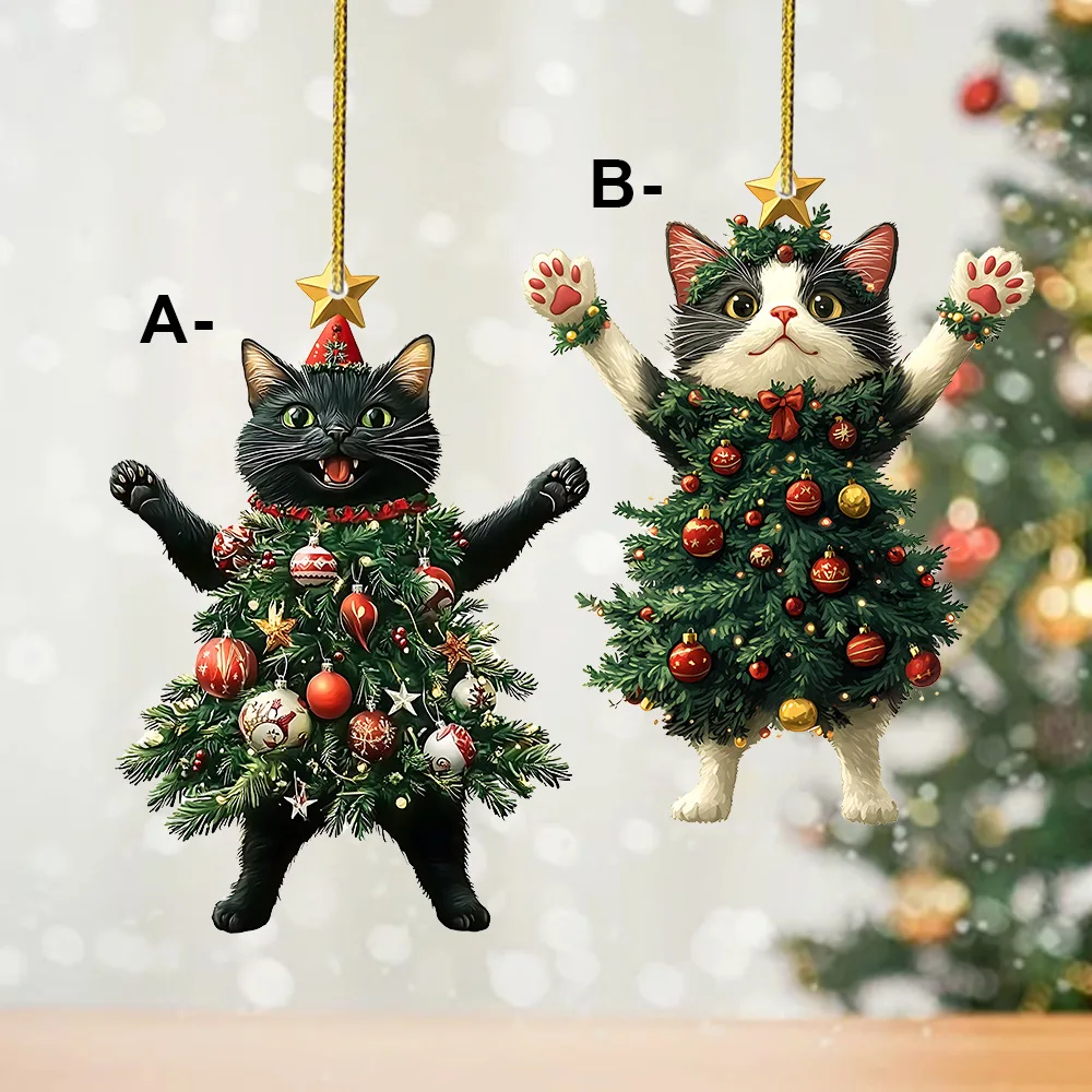 Christmas Tree Wearing Kitten Suitable for Keychain Bag Car Motorcycle Rearview Mirror Backpack Pendant
