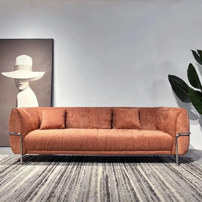 Modern Linen Cotton Sofa Stainless Steel Legs High Density Foam Upholstery and Removable Cushions