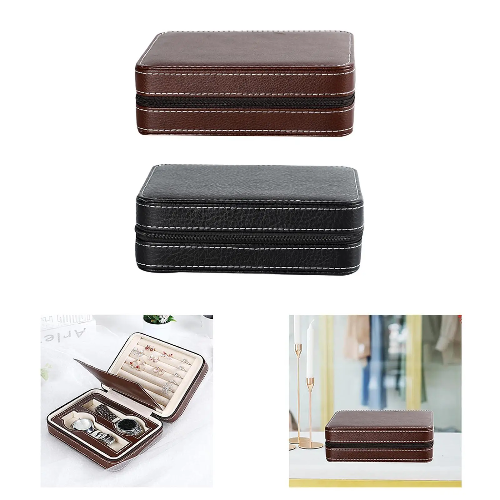 Jewelry Box Display Portable Holder Double Layer Travel Case Travel Jewelry Box for Ear Studs Watch Earrings Bracelets Cufflinks