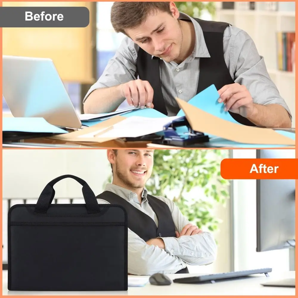 Fireproof File Organizer Colorful Tabs Zipper Closure Document Organizer Water Resistant Large Capacity Accordion Folder Base