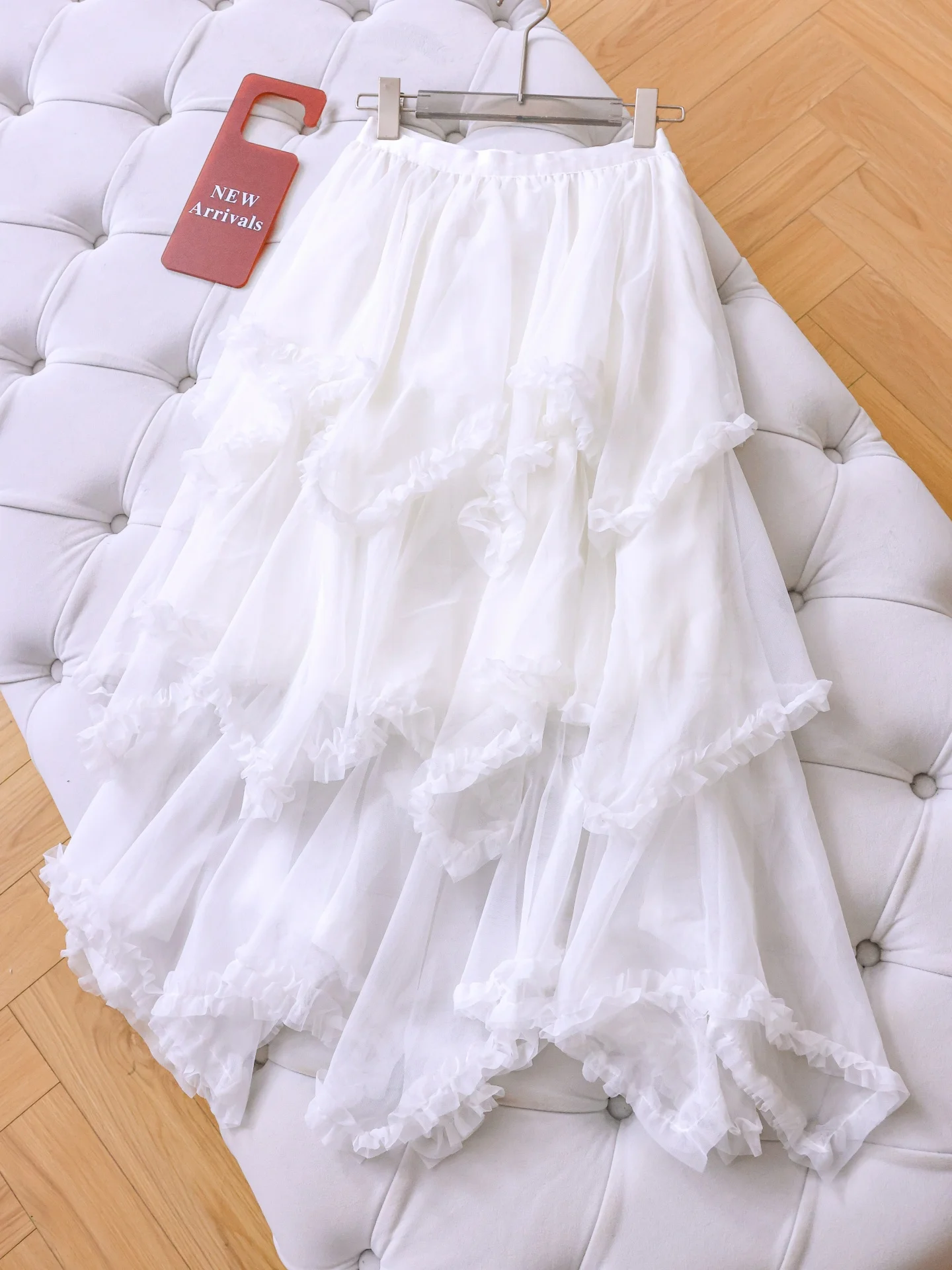 

Elegant Cake Skirt Women's High Waist Elastic Waist Tulle Skirt Irregular Multi-layered Petal Lace Half-length Skirt