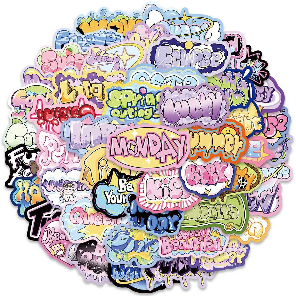 10/30/50ps Cute 3D Letters Y2K Cute Words Graffiti Stickers Aesthetic Decals Fridge Guitar Laptop Phone Decoration Sticker Toys