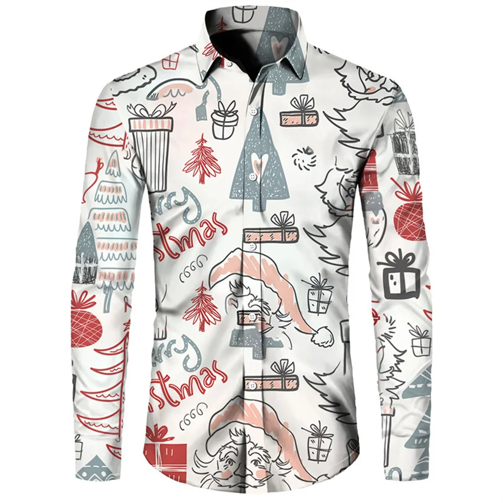 

2025 Christmas Checkered men's Shirt With Collar And Long sleeves, Party Christmas Dress Style shirt, 3D Printed button, Comfort