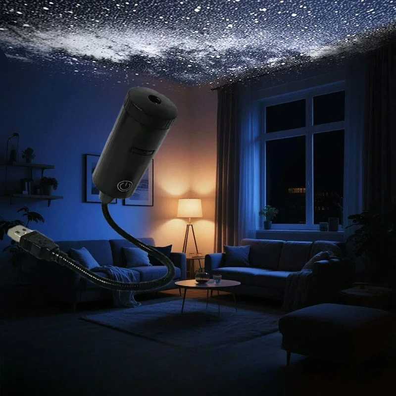 USB Car Star Light Projector Galaxy Moon Night Lamp 360° Adjustable Plug and Play Romantic Atmosphere Light for Car Bedroom