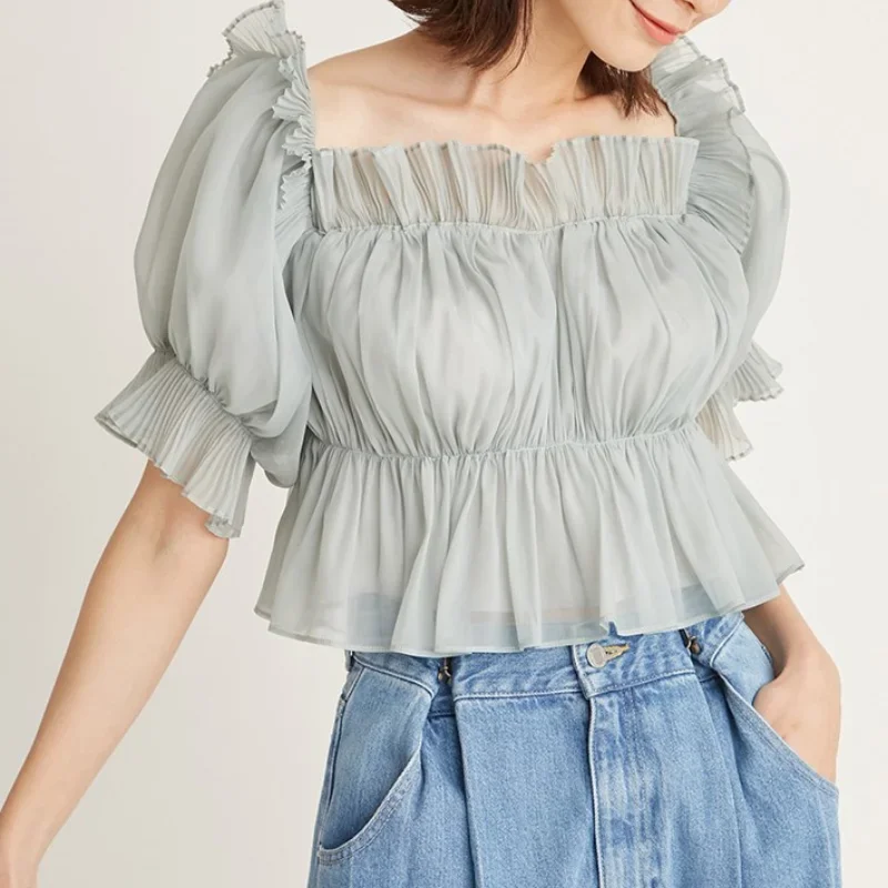 Ruffles Slash Neck Shirts Blouses Feminino sexy Off Shoulder Blusas Mujer Aesthetic Shirt Tops Spring Summer Clothes Women