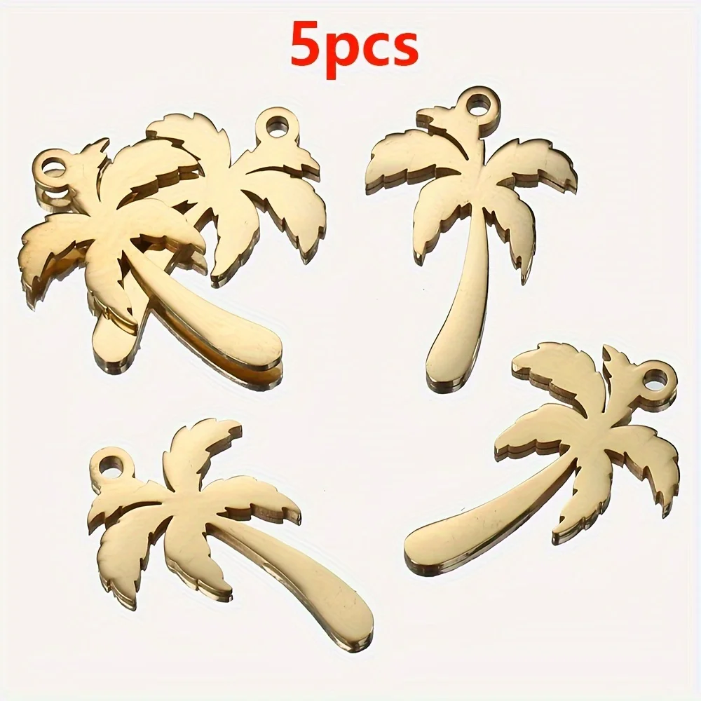 5 Pieces Gold Stainless Steel Sun Coconut Tree Pendant DIY Necklace Bracelet Earrings Pendant Gift Jewelry Making Accessories
