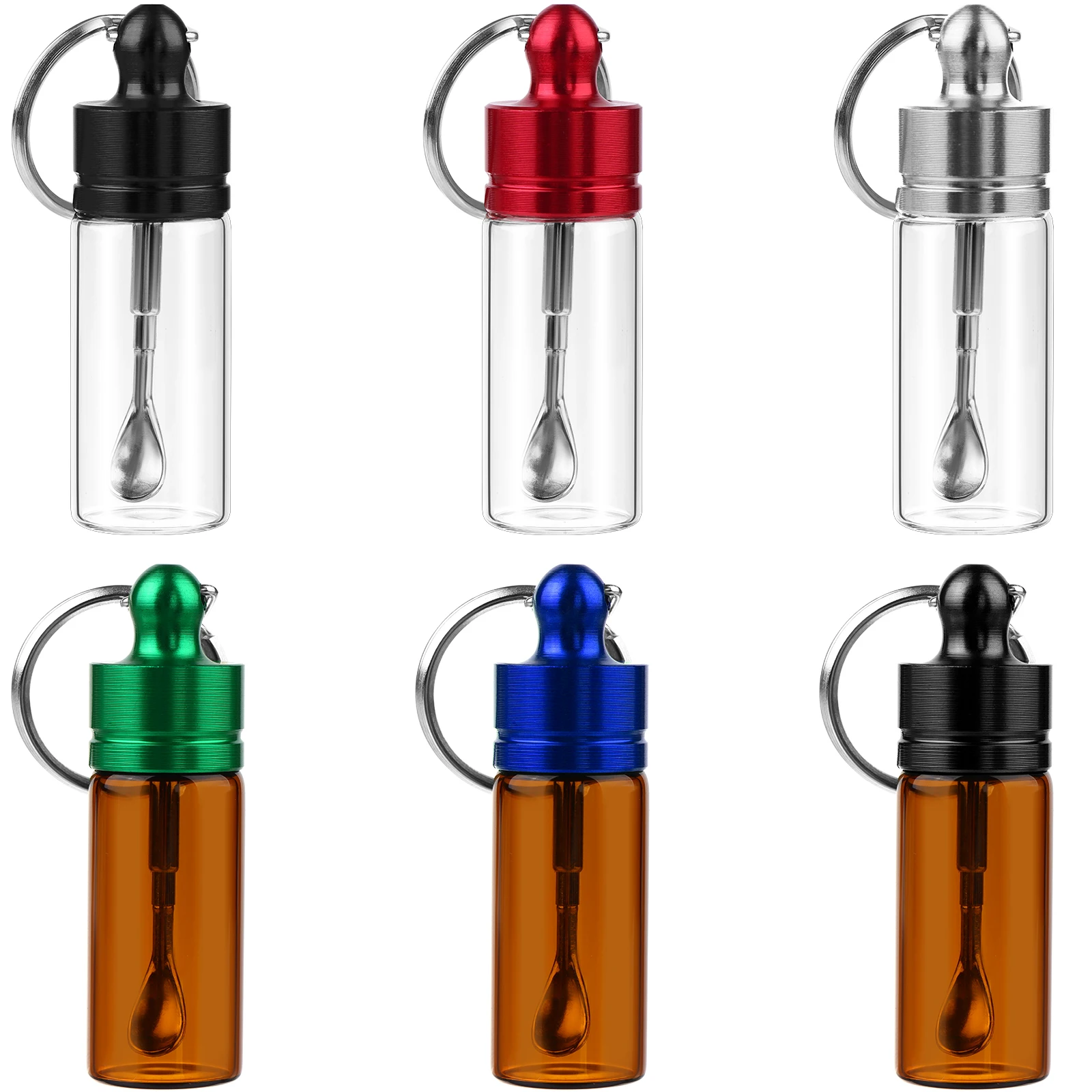 6 Pack Transparent Waterproof Glass Transparent Storage Bottle Brown Bottle With Spoon Portable Mini Glass Bottle