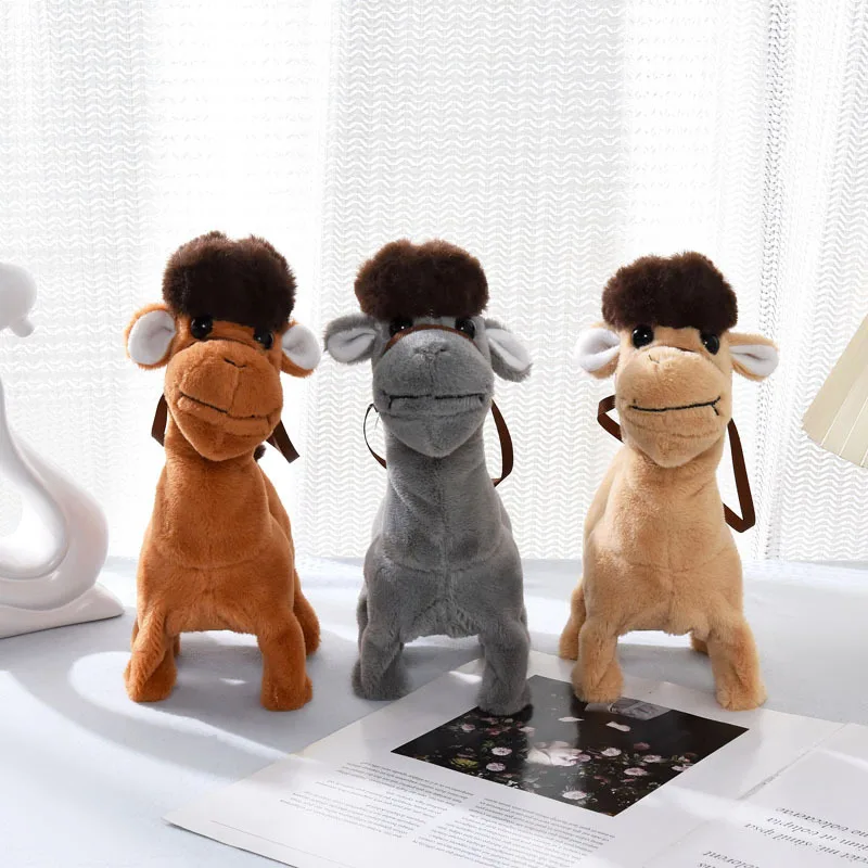 Giocattolo di peluche elettrico per bambini Simulazione bambola di peluche di cartone animato Cammello in avanti indietro con abbaiare Giocattolo interattivo per bambini per animali domestici elettrici
