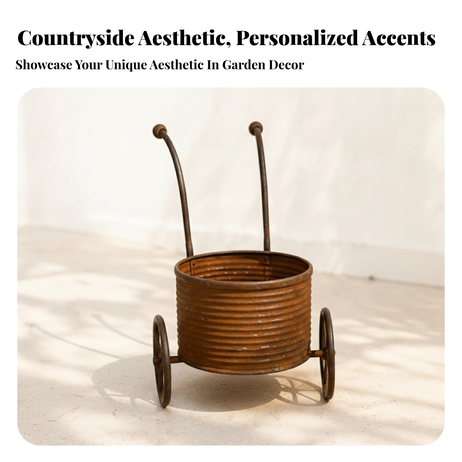 Metal Wheelbarrow Planter Rust-Brown Wheelbarrow Planter Rustic Plant Container Ribbed Garden Decor Small Plants for Display