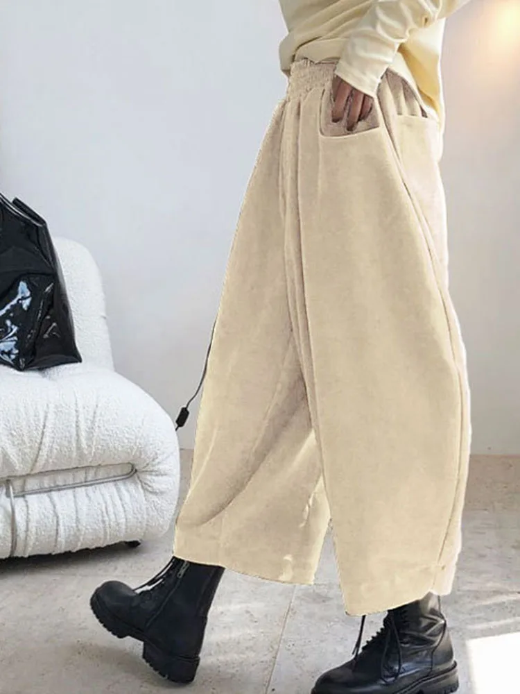 Dames casual vintage harembroek baggy mode wijde pijpen elastische pantalones losse wijde pijpen hoog getailleerde kuitlange broek