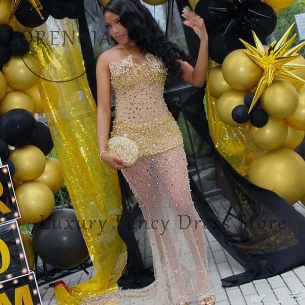 高級グリッターラインストーンウエディングドレス女の子のためのイリュージョンマーメイドイブニングパーティードレスカスタマイズされたダイヤモンドvestidos largosフィエスタ