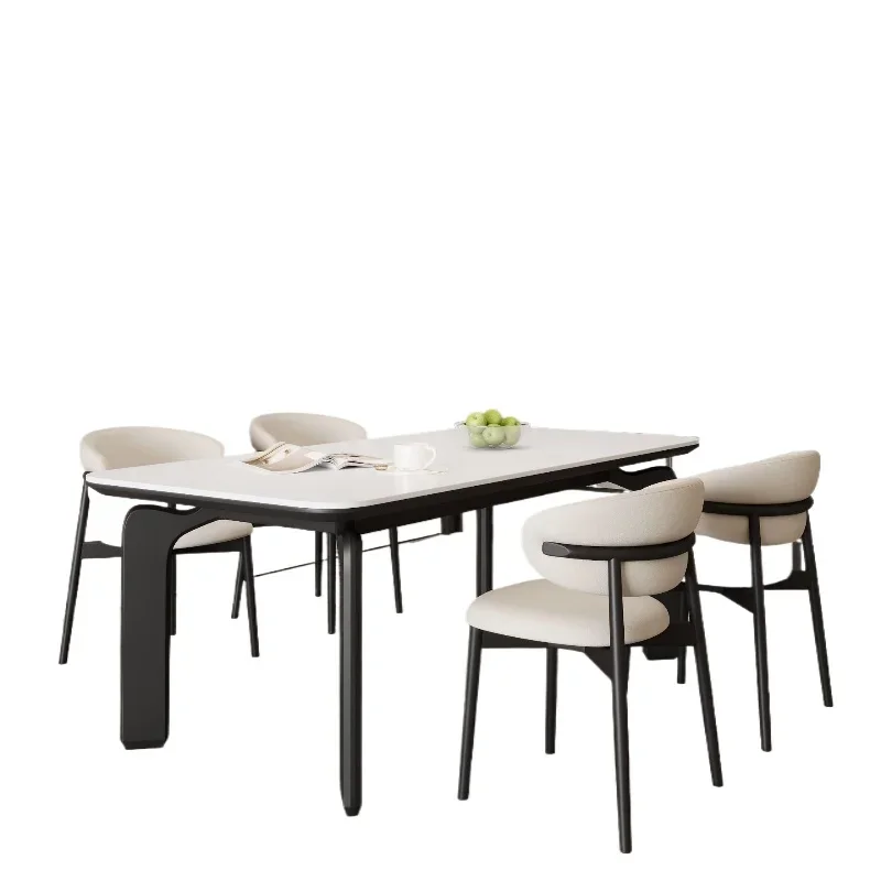 Full support rock slab dining table and chair combination, cream style small apartment household elephant