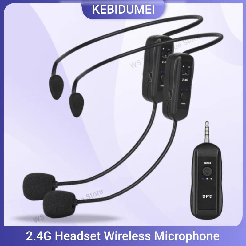 2.4G Head-mounted Wireless Lavalier Microphone Set Transmitter with Receiver for Amplifier Voice Speaker Teaching Tour Guide