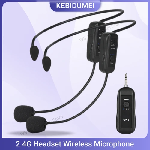 Conjunto de micrófono Lavalier inalámbrico montado en la cabeza, transmisor con receptor para amplificador, altavoz de voz, guía turística de enseñanza, 2,4G