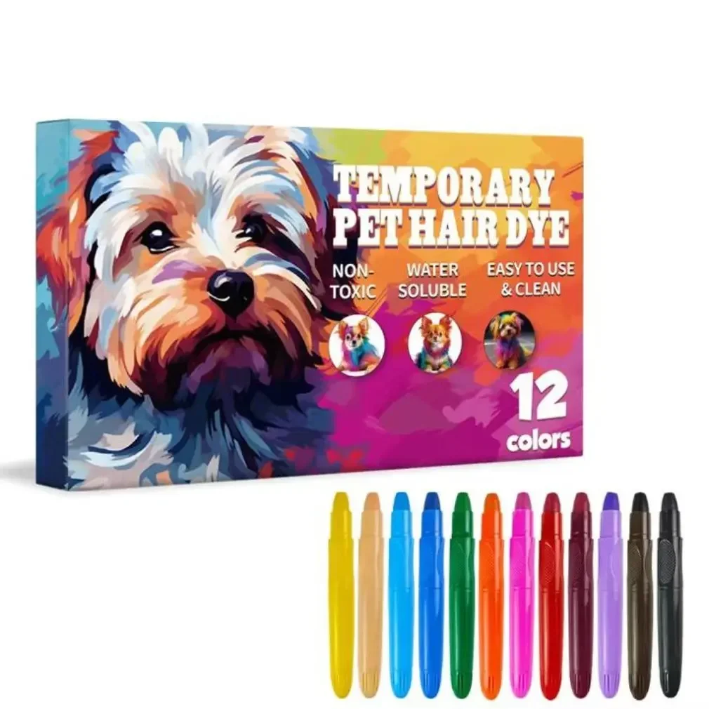 12 Colors Non-Toxic Safe Hair Color Crayons New Dogs Cats Birds Farm Animals Pet Hair Oil Grooming Accessories Dog Hair Dye