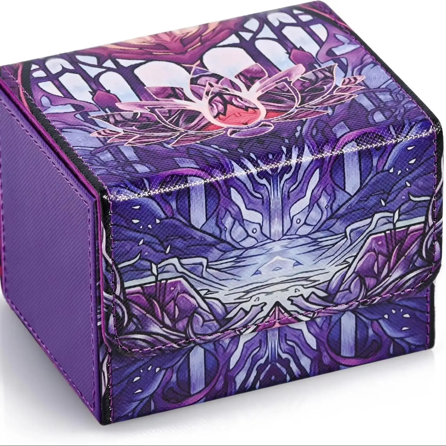 Kartenbox für Musterdruck, Aufbewahrungsbox für Sammelkarten fasst 120+ eingeschlagene Karten, PU-Leder-Aufbewahrungsbox für TCG-Sportkarten – Detail 1