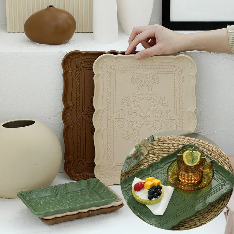 Morandi Color Totem Printed Plate Wooden Cold Meal Tea Break Plate for Retro Soft Decoration of Famous Hotels