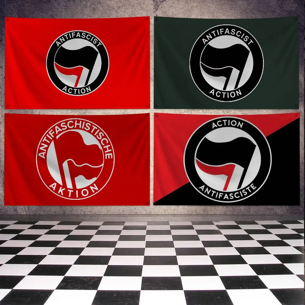 A-Antifascist A-Action Flag Banners Four Hole Flag Polyester Outdoor Decor Room Aesthetic