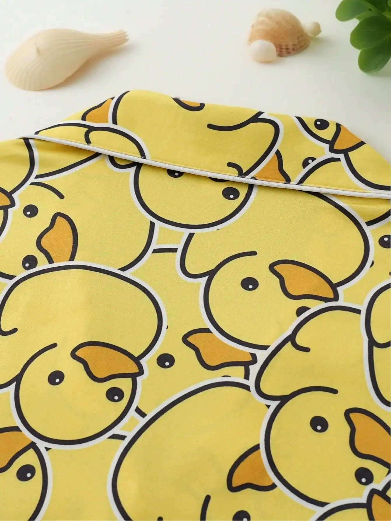 Ensemble pyjama 2 pièces en soie de mûrier pour femmes, haut à col à manches courtes + Short imprimé canard, printemps/été maison/extérieur