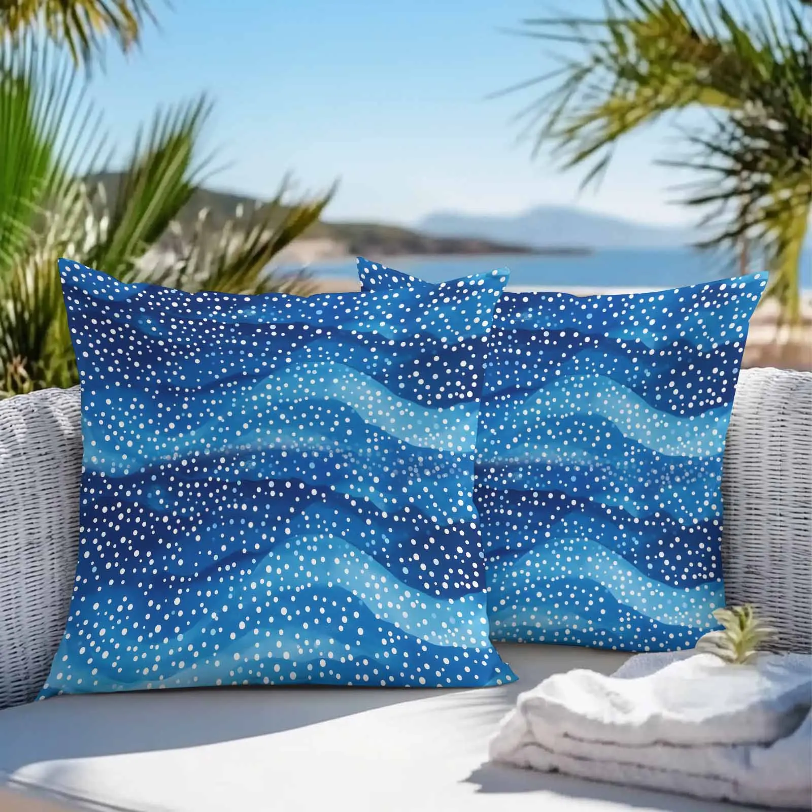 

Blue Wave Point Gradient 2/4PCS Waterproof Cushion Cover For Home Decoration 40/45/50/60/66cm Pillowcase