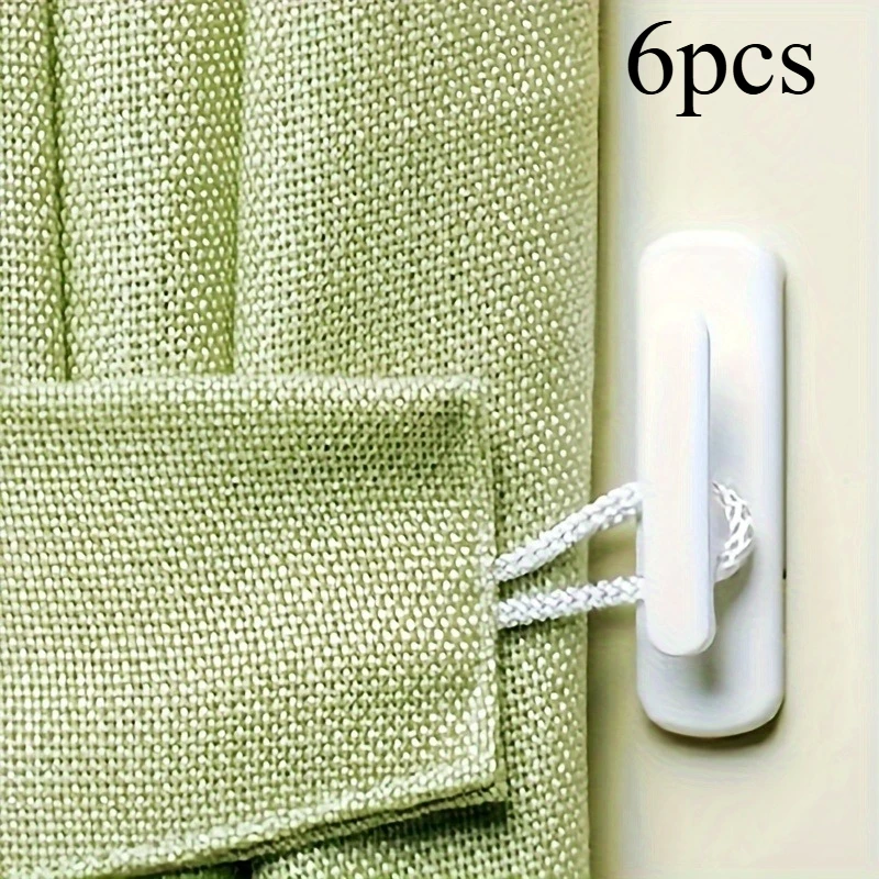 6pcs Classic Style Plastic Curtain Holdback Hooks - Self-Adhesive Wall Hooks for Curtains and Room Accessories