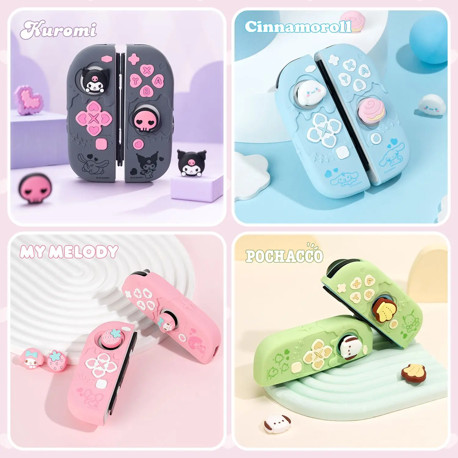 Kawaii Sanrio Cinnamoroll My Melody Kuromi Nintendo Switch Rocker Hat Ns Game Console Remote Sensing Silica Gel Protective Case