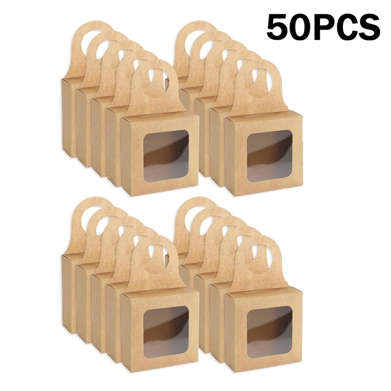 50 Pcs Kraft Paper Wine Bottle Box Wine Accessory Sets With Window Foldable For Christmas Wedding Party