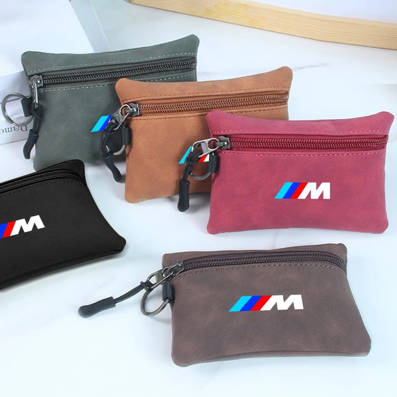 Suede Car Key Case Mini Zipper Wallet Storage Bag For BMW M Emblem 1 3 5 7 Series X1 X3 X4 X5 F10 F15 F16 F20 F30 M3 M4 E34 E46