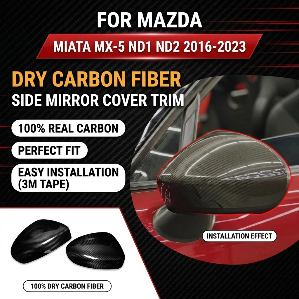 For Mazda MX-5 Miata ND1 ND2 2016 2017 2018 2019 2020 2021 2022 2023 Dry Carbon Fiber Side Mirror Cover Overlay Trim