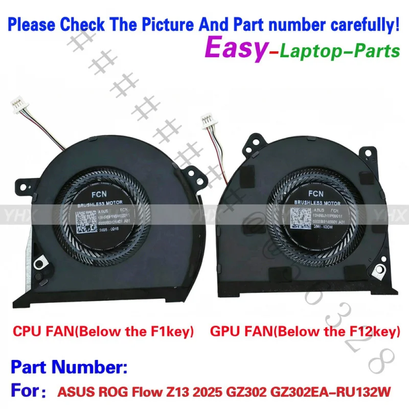 SS+Brand New R+L Pair CPU GPU Cooling Fan For ASUS ROG Flow Z13 2025 GZ302 GZ302EA-RU132W Laptop Thermal Cooler Replacement Spar