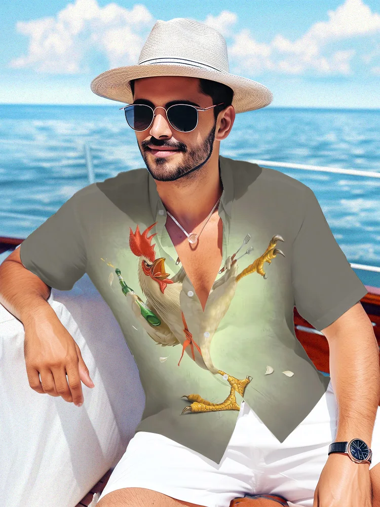 

Summer Hawaiian Shirt Funny Chicken Print Tops Beach Fashion Men Shirt Party Streetwear Luxury Shirts Short Sleeve Male Clothes