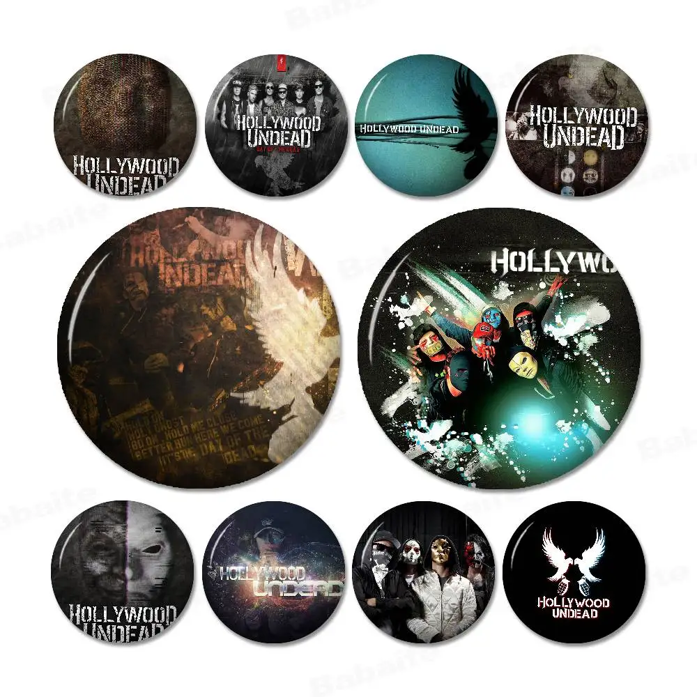 Rap Rock H-Hollywood Undead Band Round Button Pins Slogan Creative Brooches Backpack Clothes Decoration Fashion Cartoon Gifts