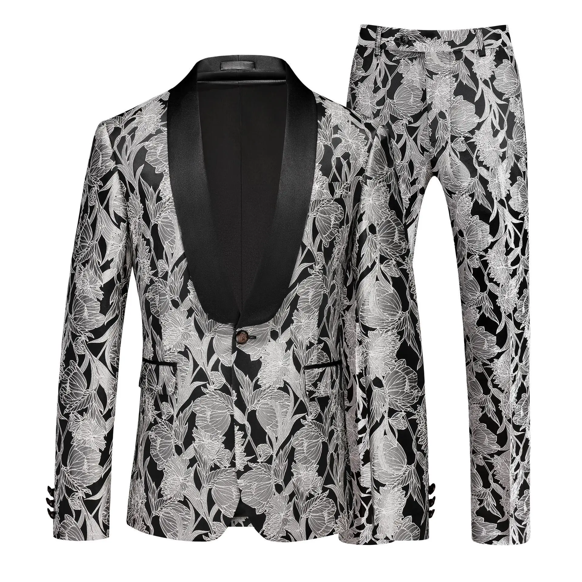 

Man Outfit New Fashion Printed Slim Long Sleeve Men Suit Sets Single-breasted Blazer Straight-leg Pants Male Two-piece Suits