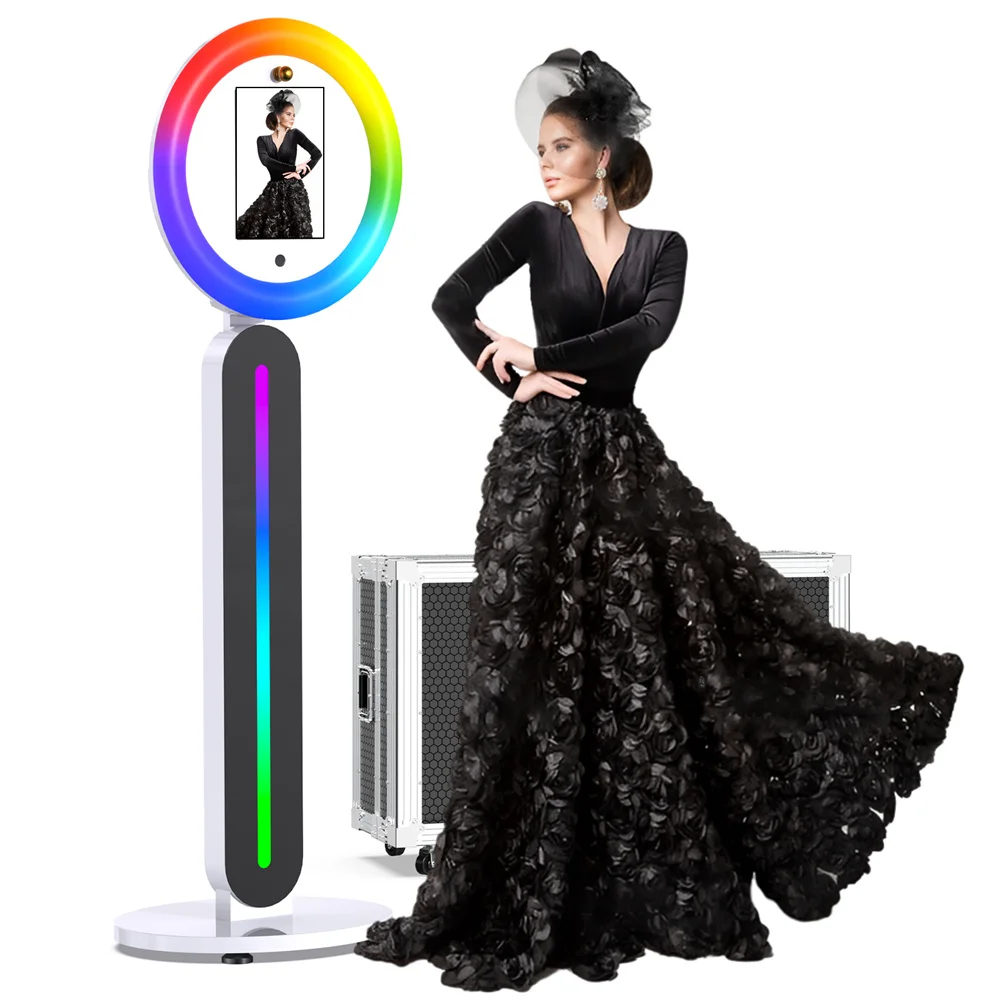 iPad Photo Booth Stand With LED Ring Light iPad Photobooth Selfie Machine With Flight Case For Wedding Partys Events