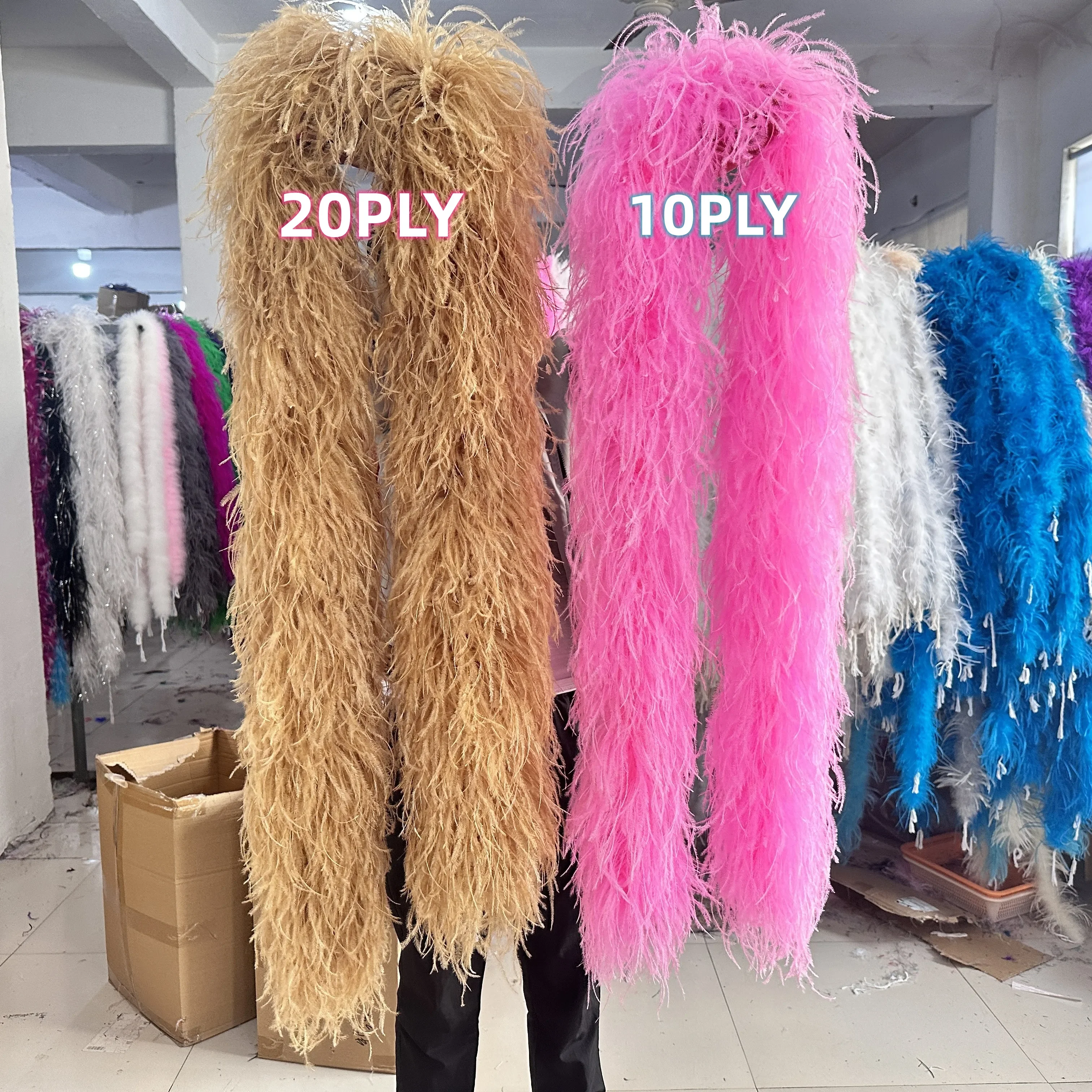 

Customized Pink khaki Ostrich Feathers Trim Boa 1 to 20Ply Thicker Plume Shawl for Wedding Party Dress Sewing Decoration 2Meter