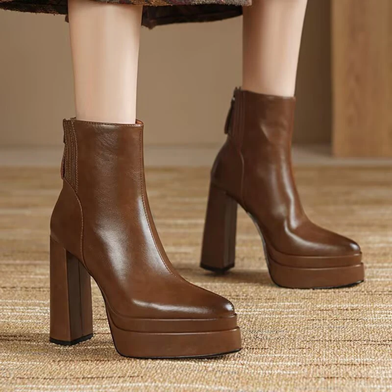 

High Heels Women's Ankle Boots Winter Pointed Toe Chunky Fashion Shoes 2025 New Designer Pumps Luxury Dress Femme Chelsea Botas