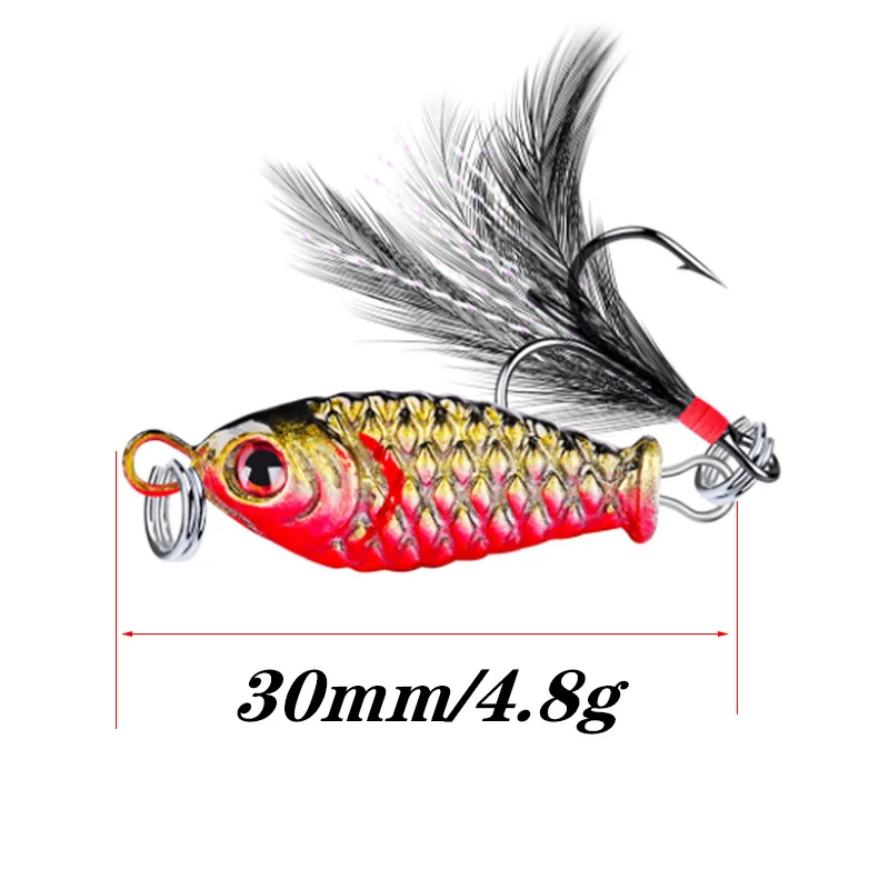 1Pcs 30mm 4.8g Metal Casting Bait Jig Spinner Spoon Fishing Lures Artificial Hard Baits Feather Hooks Saltwater Fishing Tackle